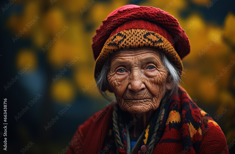 portrait of old woman in autumn, generative ai 