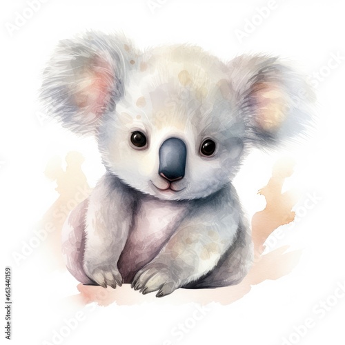Watercolor fantasy Baby Koala clip art isolated white background.