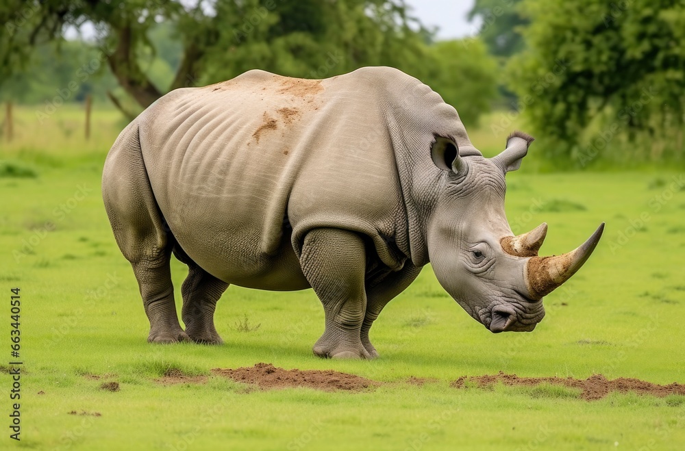 White Rhino grazing.