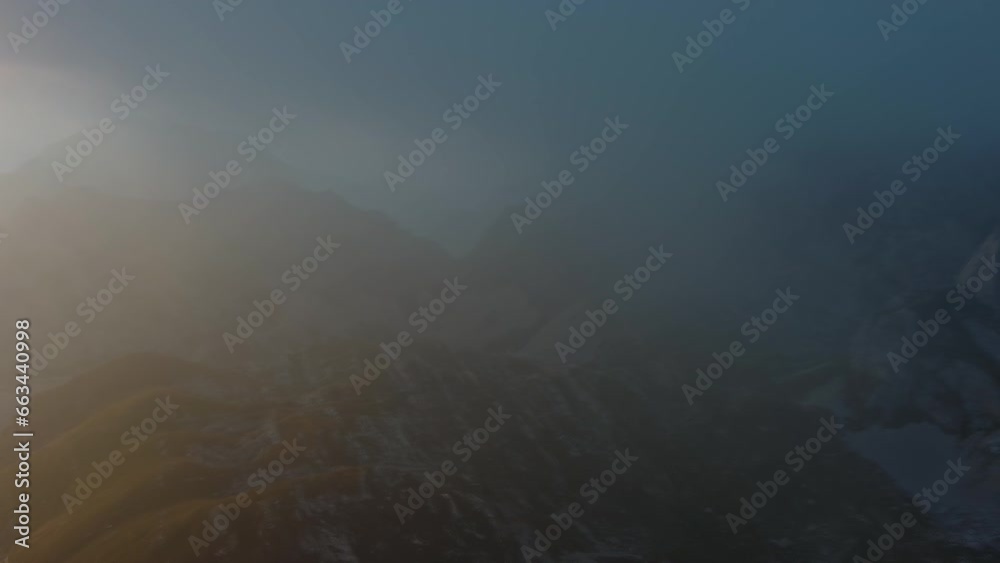 Aerial view of spectacular sunset on the mountain valley. Beautiful view in Durmitor National Park, Montenegro, Europe, 4k Aerial view of spectacular sunset on the mountain valley. Beautiful view in Durmitor National Park, Montenegro, Europe, 4k