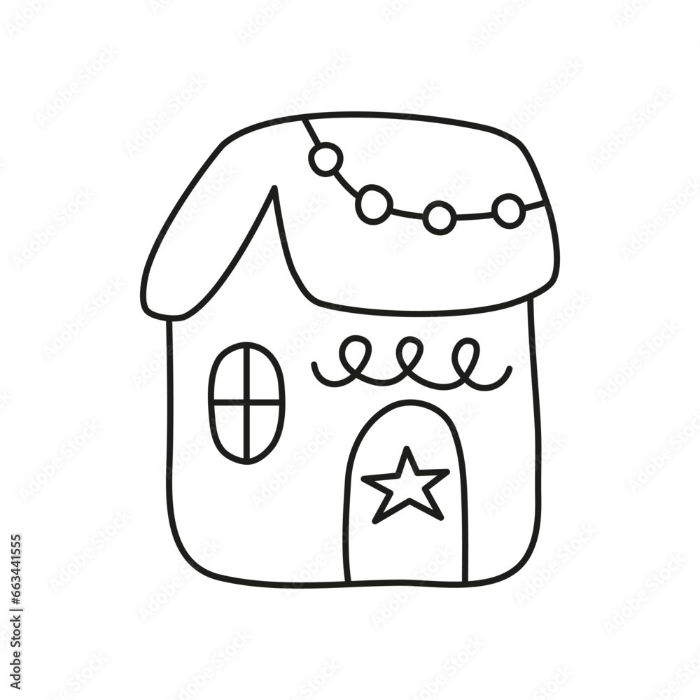 Doodle outline Christmas house.