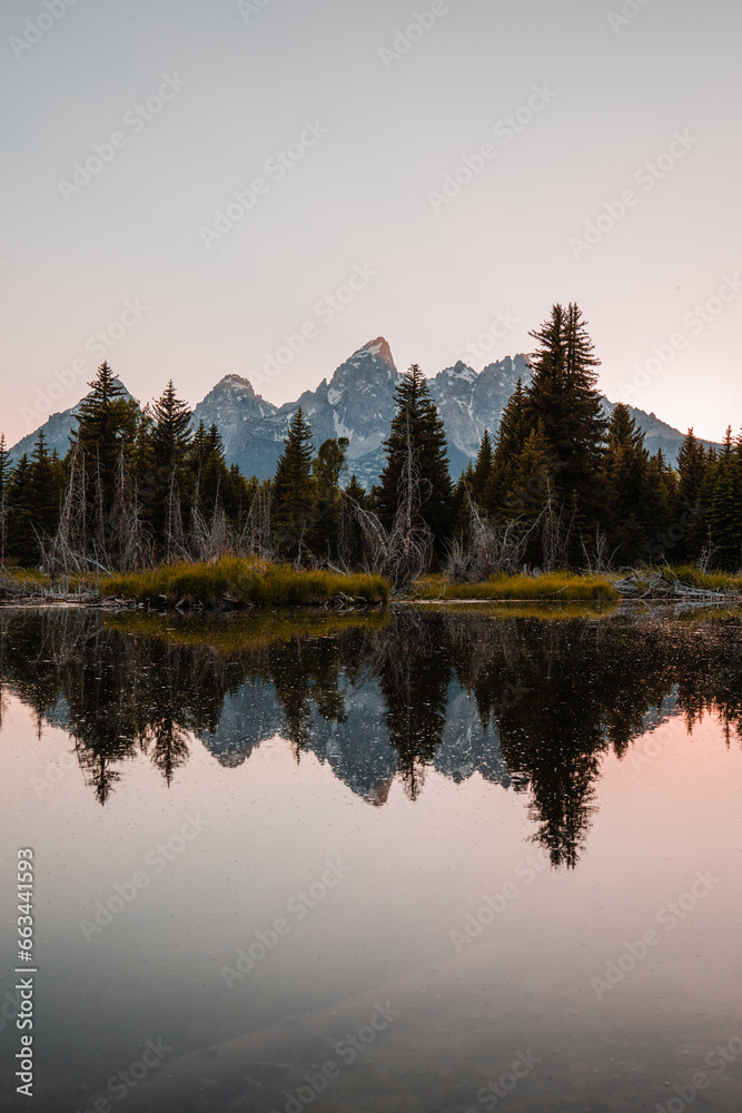 Teton Mountains at sunset | Peaceful Mountain Reflections in the Snake River | Jackson Hole, Wyoming