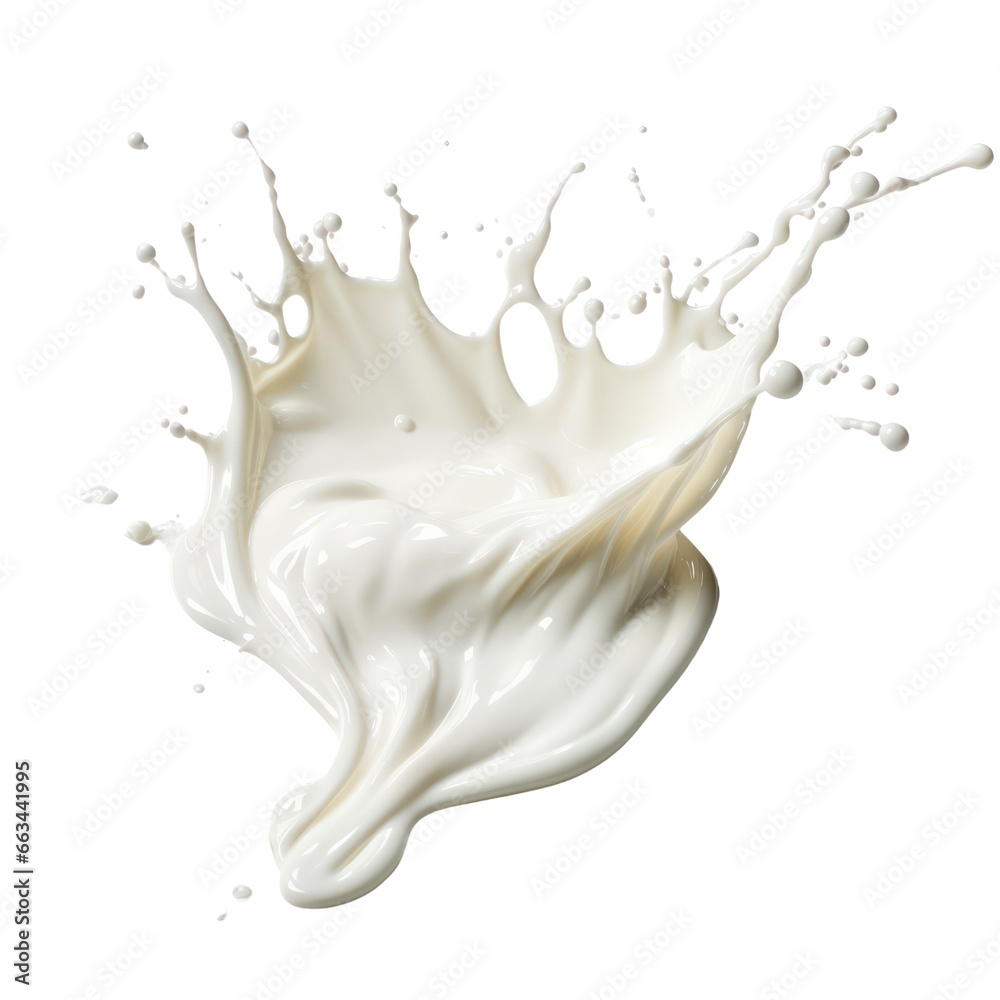 Milk splash isolated on white transparent background, PNG