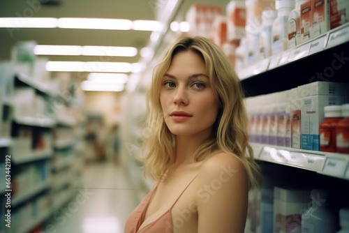 Free Download Smiling young blondie selecting cosmetics in store - GFXLoad