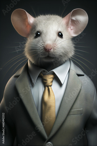 Portrait of a Successful Business Mouse Businessman with Suit and Tie building Wealth Money Fortune