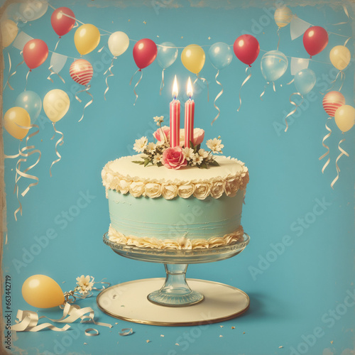 Happy birthday in vintage style with blue background.