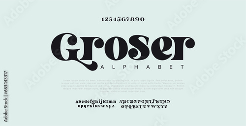 Groser Elegant uppercase, lowercase and number font. Minimal fashion designs with classic letters. Modern serif typography with regular decorative vintage concept. vector illustration