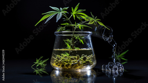 hemp in a laboratory beaker with a drop of water created with Generative Ai