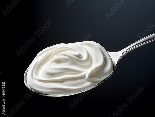 hipped Cream Swirl on Reflective Silver Spoon Against Pure White Backdrop