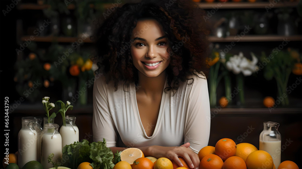 black woman smiling and drinking her green detox juice, healthy table, conscious eating, detoxification with juices black woman smiling and drinking her green detox juice, healthy table, conscious eating, detoxification with juices