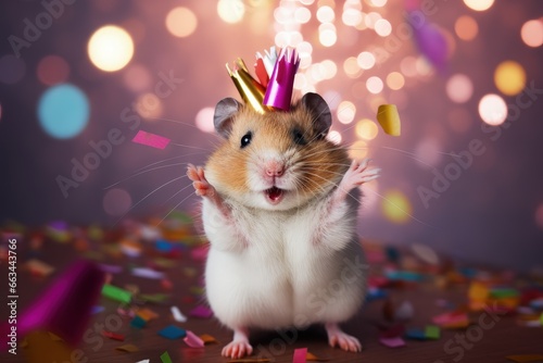 Festive Birthday Celebration with Hamster Wearing Party Hat