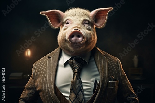 Pig in professional outfit. Generative AI