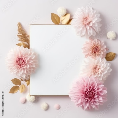 Beautiful picture for template in minimal style white and gold and light pink colours with pink flowers for the occasion of the international mother s day on a white background. Generative AI image