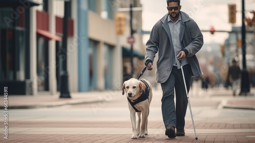 Blind man with a dog photo
