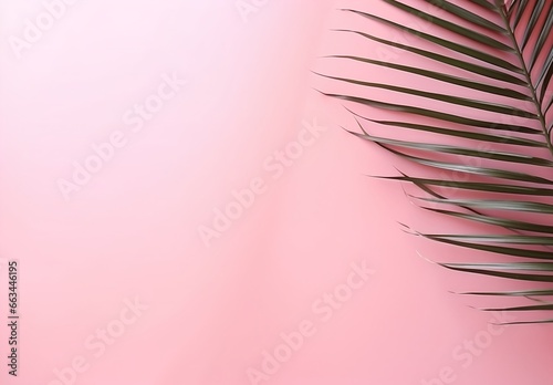 Tropical palm leaf on pink background. Minimal summer concept