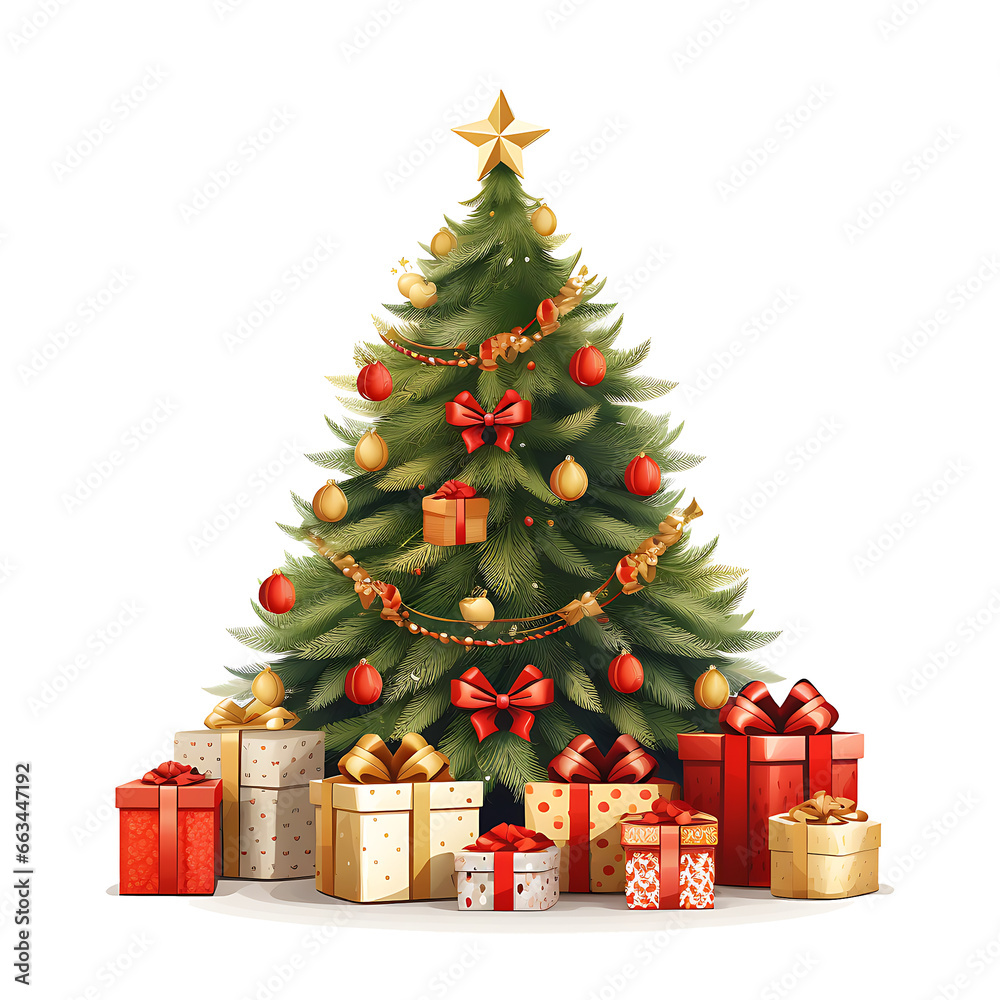 Christmas lighting tree with gifts box and Christmas tree White background. Christmas lighting tree with gifts box and Christmas tree White background.