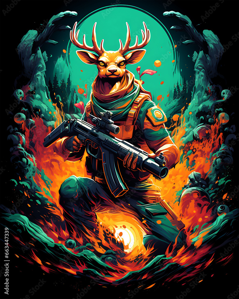 Action Deer Hunting Man artistic journey through the great Vector illustration Background Action Deer Hunting Man artistic journey through the great Vector illustration Background