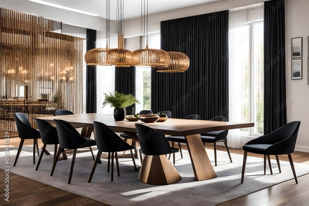 stylish dining room interior exuding modern elegance. 