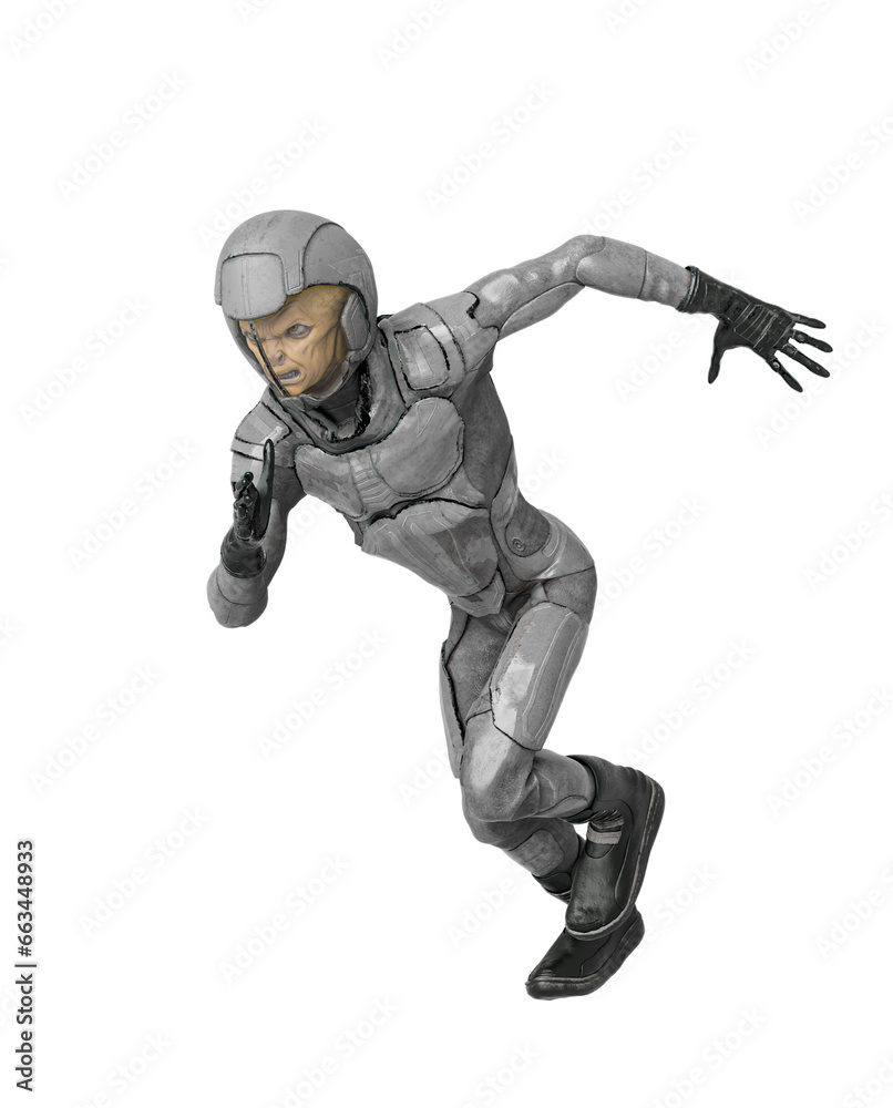 alien soldier is running fast on side view alien soldier is running fast on side view