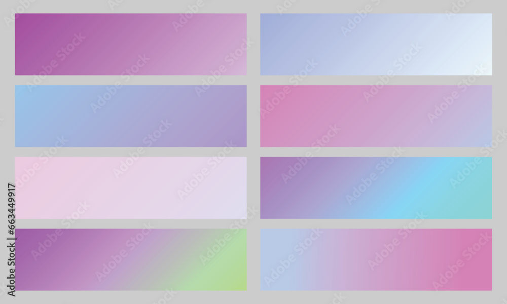 Gradient Color Set purple. Elegant purple color gradient set collection. Vector set of purple metallic gradients. Purple gradient set on gray background. Swatches collection