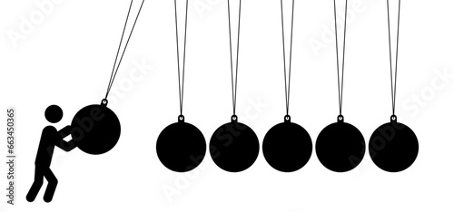 Newton's cradle, pendulum with swinging spheres or ball. Business, leadership, teamwork or communication concept. Hanging balancing balls of newtons cradle science. Balance, Hypnosis, newtons cradle. 