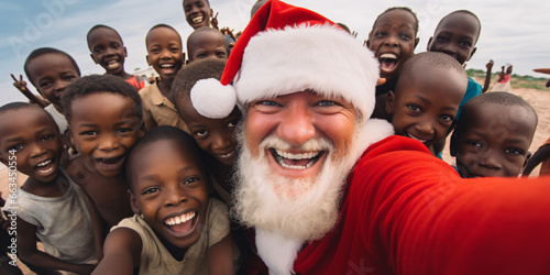 santa claus selfie with happy children