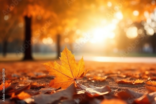 Beautiful Autumn Landscape with Sunlit Leaves