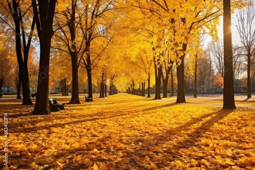 Beautiful Autumn Landscape with Sunlit Leaves