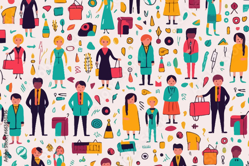 Recruitment and hiring quirky doodle pattern, wallpaper, background, cartoon, vector, whimsical Illustration