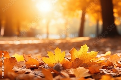 Beautiful Autumn Landscape with Sunlit Leaves
