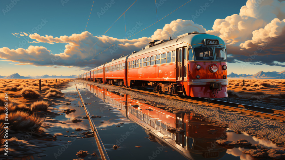 A majestic steam locomotive chugs along a scenic railway track, billowing clouds of steam and leaving a trail of nostalgic charm in its wake A majestic steam locomotive chugs along a scenic railway track, billowing clouds of steam and leaving a trail of nostalgic charm in its wake