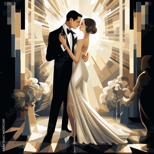 Wedding concept in art cartoom syle photo