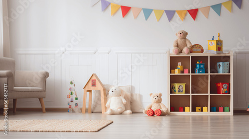 children's room interior with toys on the floor