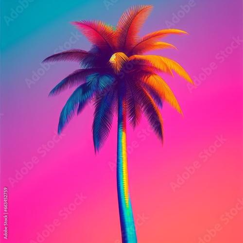 duotone palm tree in bright bold gradient holographic colors © Elena