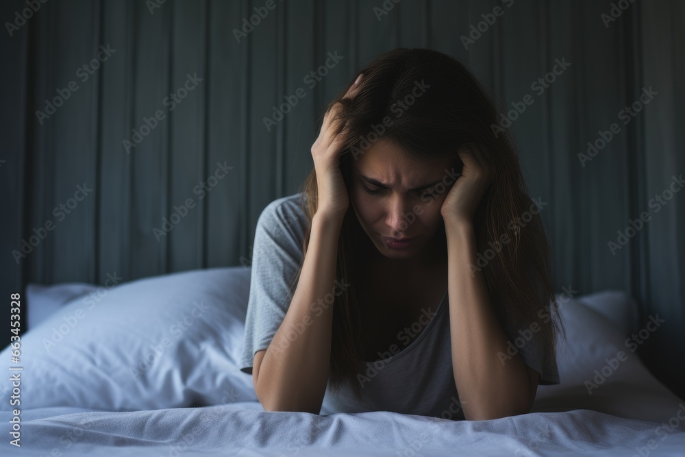 Depressed Woman Sitting on Bed Depressed Woman Sitting on Bed