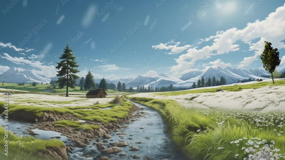 Change of seasons from summer to winter, cartoon or anime illustration style video background Change of seasons from summer to winter, cartoon or anime illustration style video background