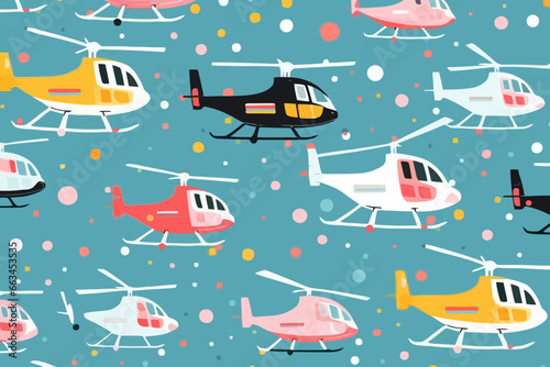 News helicopter flying quirky doodle pattern, wallpaper, background, cartoon, vector, whimsical Illustration