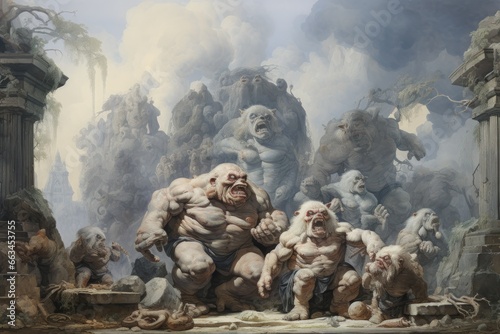 Massive trolls with boulders for fists - Generative AI photo