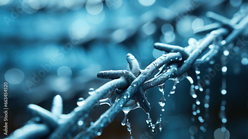 Metal sharp curl of barbed wire close-up. Conceptual shot illustrating the possibility of damage when in contact with him from different sides, dangerous love affairs, unrequited love, and the like photo