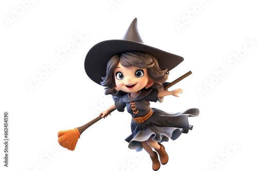Cute 3D Witch Riding Broomstick with Joy