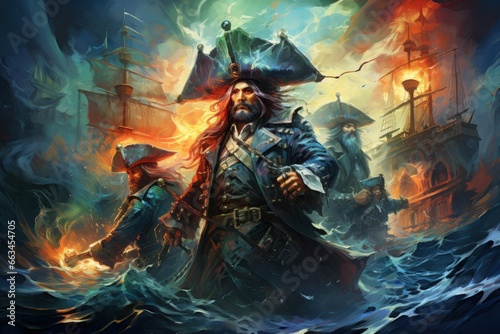 Daring pirate captains sailing enchanted seas - Generative AI photo