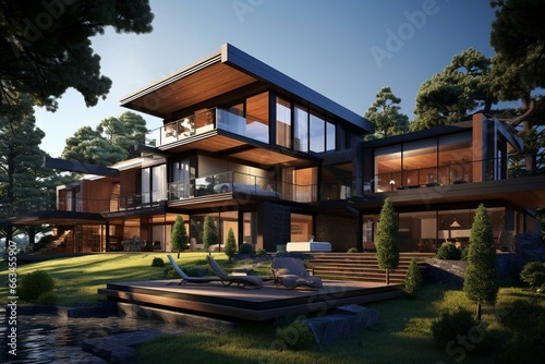 Construction & architecture visualization. 3D house rendering. Generative AI © Lumin