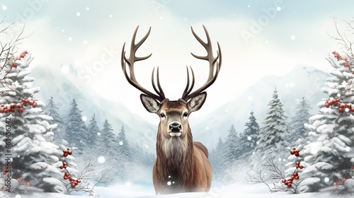 Deer in the Christmas winter forest