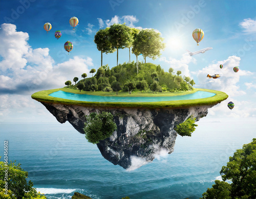 Amazing island with grove floating in the air