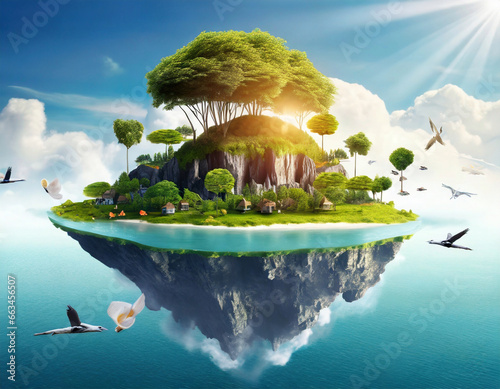 Amazing island with grove floating in the air