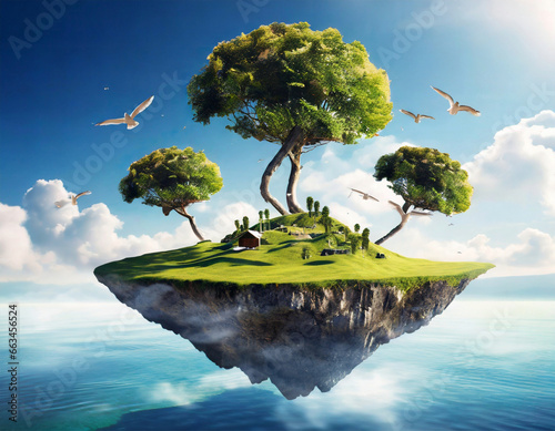 Amazing island with grove floating in the air