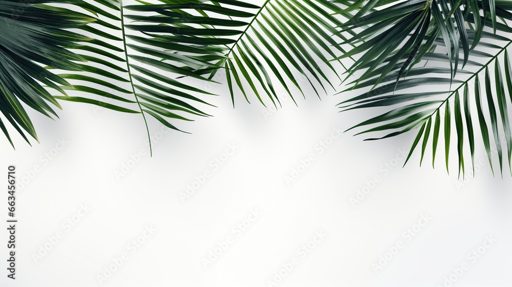 palm leaves copy space on white background. AI generated image
