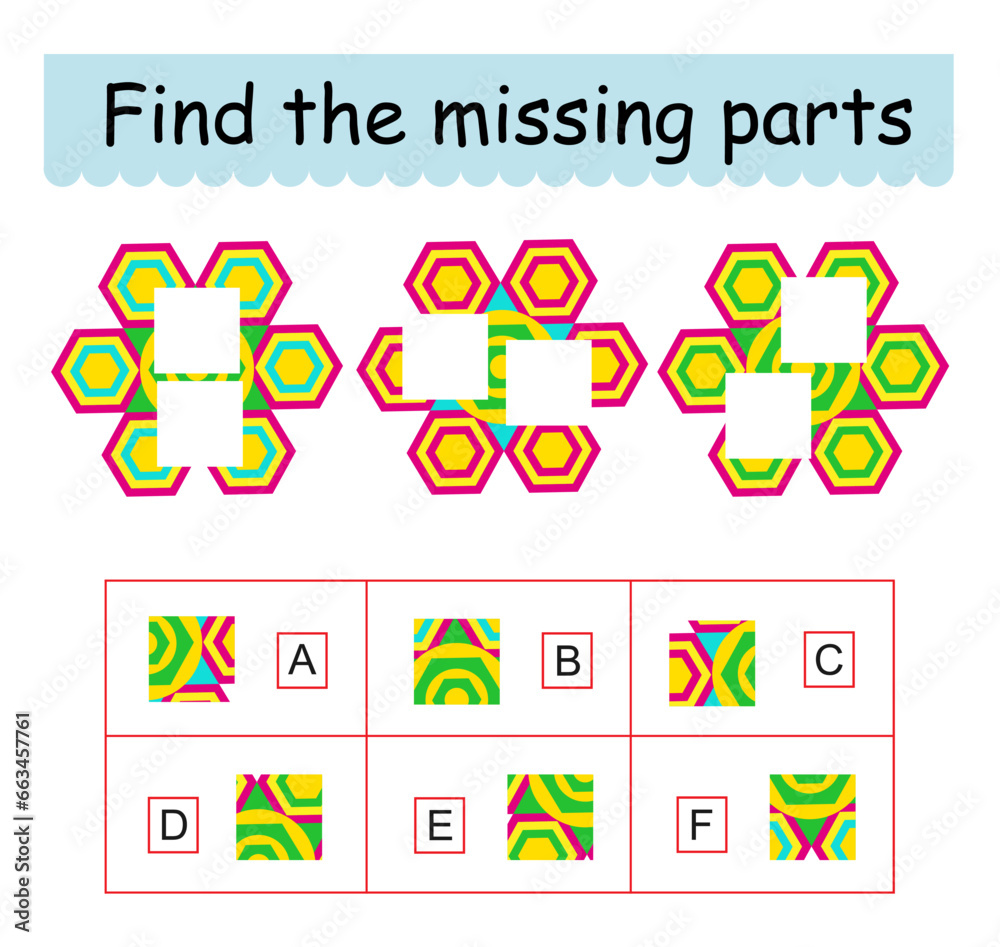 Mind game. Task for the development of logic for kids. Find the missing pieces. Mind game. Task for the development of logic for kids. Find the missing pieces.