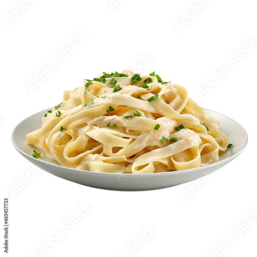 plate of fettuccine Alfredo in a creamy sauce isolated on white background, ai generated