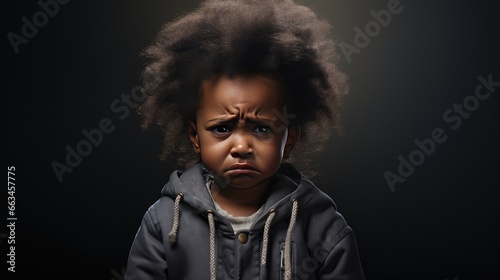 Emotional Isolation - Portrait of Sad African American Baby Crying Alone, Expressing Toddler Loneliness